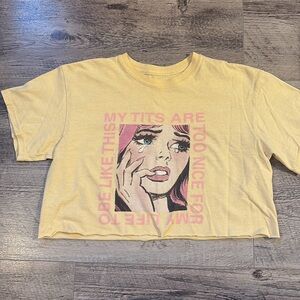 “Too Nice” crying girl yellow graphic crop top